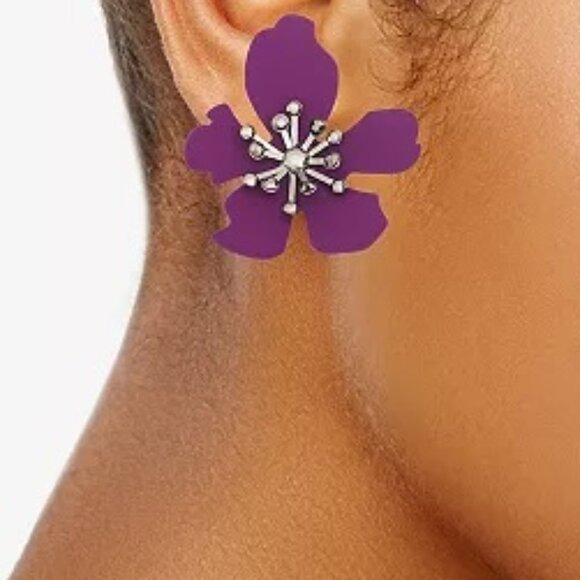 VERA WANG Rocker Chic Gunmetal/Hematite Stone Purple Flower Stud Earrings**NEW! - Picture 2 of 2